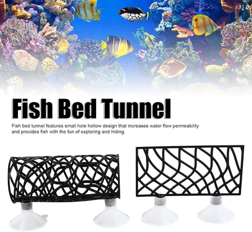Betta Fish Tank Accessories Decorations, Betta Tunnel Swim Tube Soft Edged Betta Hammock Bed Shrimp Guppies Hideout Betta Shelter Toys with Suction Cup(black)
