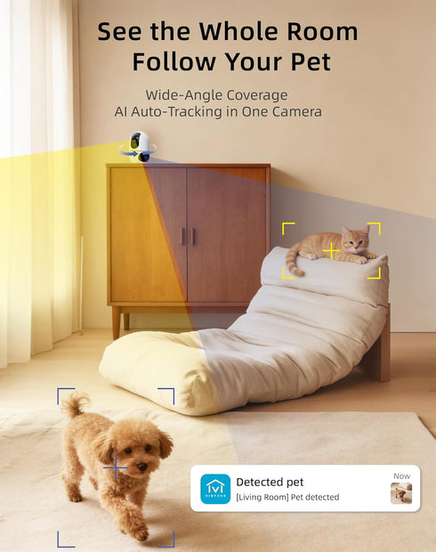 VIRTAVO 360 2Way 6 (2.4GHz/5GHz), Pet Camera Indoor for Dogs & Cats, PTZ Pet Monitor with Motion Tracking, DualLens