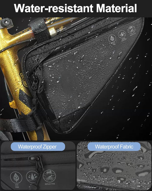 Reflective Bike Frame Bag - Water-Resistant Triangle Bag for Bicycle Tube Storage, Cycling Accessories for Phone, Tools
