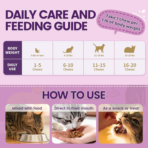10 1 500 3s, Taurine for Cats Vitamins Treats, in Cat Multivitamin with Fish Oil - Crunchy & Creamy Chews Supports