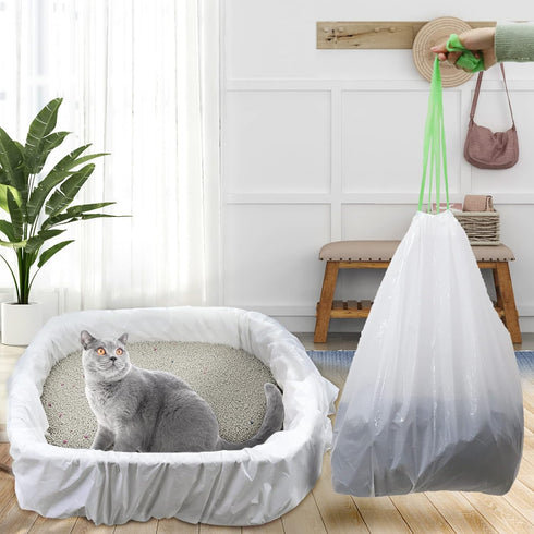 Sifting Cat Litter Box Liners Bags with Holes, Drawstring Scratch Resistant Waste, 1 Pack of 7, 36x18 Inch