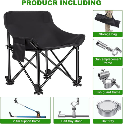 220lbs Folding Fishing Chair with Complete Accessories, Load Capacity, Portable Fishing Chair with Non-Slip Foot Pads