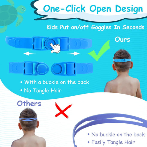 Vvinca Kids Swim Goggles for Ages 3-12, 2024 Upgraded Design with Ear & Nose Plug, Wide View