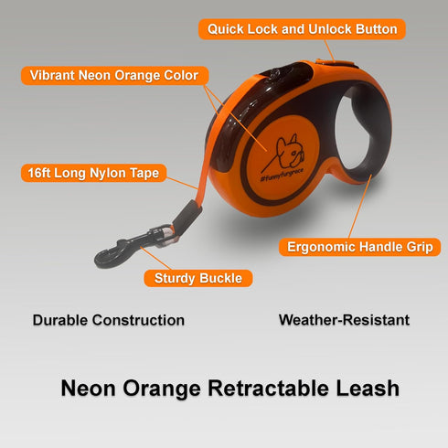 Funny Fur Grace Neon Orange 3-in-1 Comfort Fit Adventure Dog Walking Set: Adjustable Harness, 16ft Leash, Pup Bags