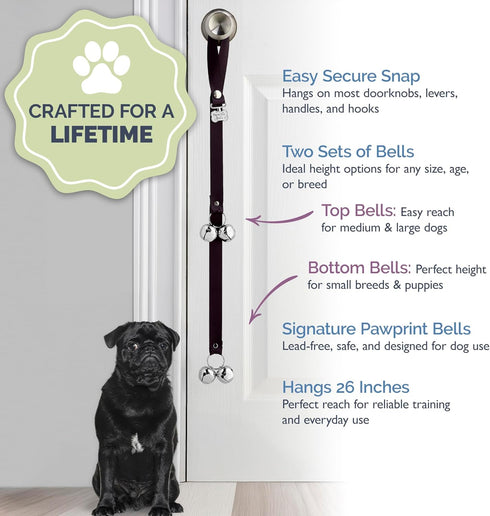 Dog Door Bells for Potty Training, Handcrafted in USA with Loud, Paw-Safe Bells, Quick & Easy Puppy Training, Black