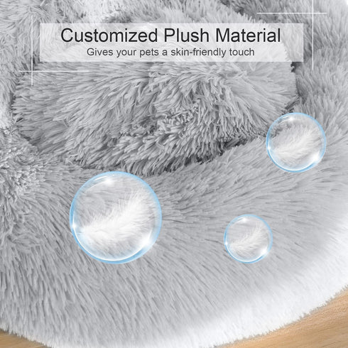 Dog Bed, Cat Calming Bed, Faux Fur Pillow Pet Donut Cuddler Round Plush Bed for Large Medium Small Dogs