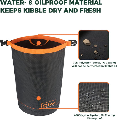 FXW Dog Food Travel Bag, 21 Cups Large Capacity for Kibble Storage, Perfect for RV Road Trips, Gray