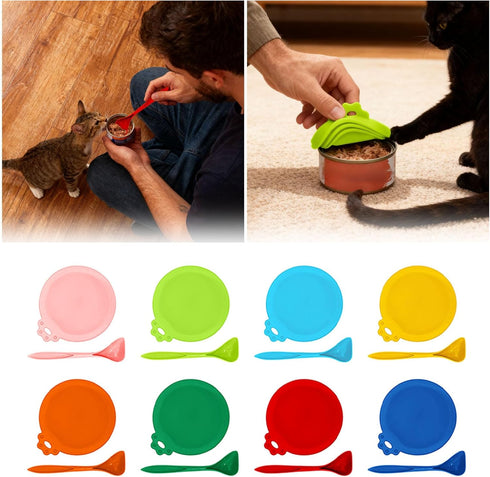 Generic Reusable Silicone Pet Food Can Lids with Measuring Spoon Airtight Seal for Cat and Dog Food Cans Keep Wet Food