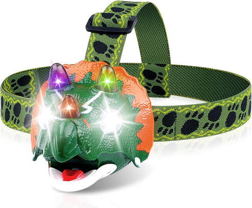 Triceratops LED Headlamp - Dinosaur Toy Flashlight for Kids Camping Gear, Ideal Gift for Boys, Girls, or Adults