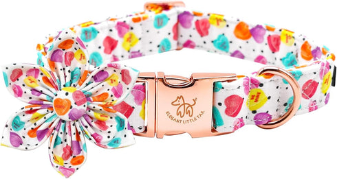 Elegant little tail Valentine's Day Dog Collar with Flower, Adjustable Heart Dog Collar for X-Small Dogs