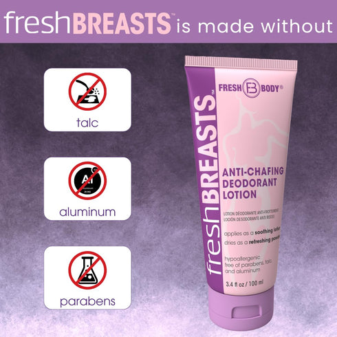 3.4 Oz (2 Pack) Fresh BREASTS Anti-Chafing Deodorant Cream to Powder for Under Boobs, Inner Thighs - Lotion Made