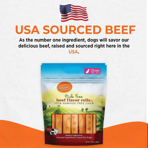 5 Pack 7 Inch 50-75lb Canine Naturals Beef Chew - Rawhide Free Dog Treats - Made with Real Beef - Poultry Free Recipe
