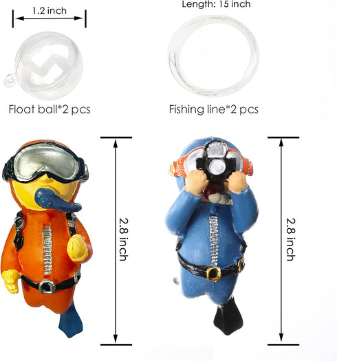 2-Pack Floating Fish Tank Decorations, Little Diver Aquarium Accessories for All Kinds of Fish Tanks