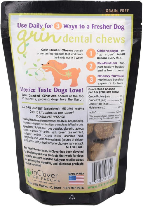 Grin Daily Dental Care Chews for Dogs, 4oz/25ct, Grain Free Formula