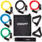 Resistance Bands Set (12 Piece) - Includes Door Anchor, Ankle, Wrist Strap, Exercise Guide and Carrying Bag