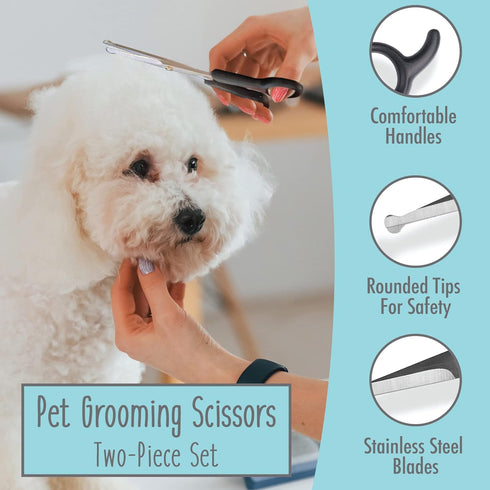 Dog Grooming Scissors, 2 Pack, Pet Scissors, Cuts Facial Hair and Body Fur, Stainless Steel with Safety Rounded Tips for a Painless, Smooth, and Clean Cut, Safe Dog Clippers for Grooming by LOVINPUP