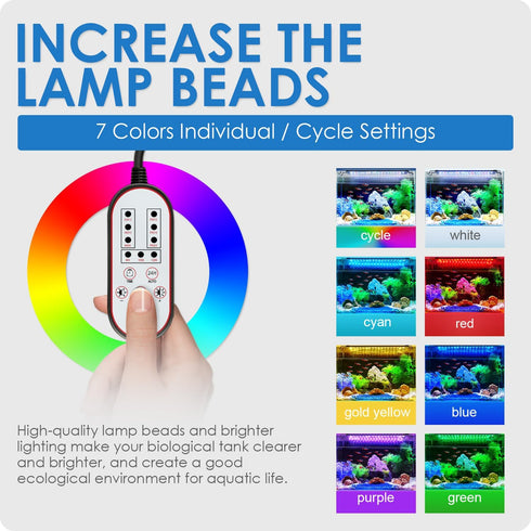 14W Aquarium Light with 24/7 Natural Mode - Adjustable Timer, Expandable Bracket, 7 Color Brightness for 12~18IN Fish