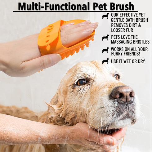 2 Pcs Dog Bath Brush, Rubber Grooming Brush for Short and Long Haired Dogs and Cats with Adjustable Ring Handle
