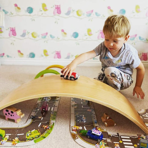 WOOD CITY Wobble Board, Wooden Balance Board Kids for Toddlers & Adults, Curvy Rocker Board for Yoga and Exercise