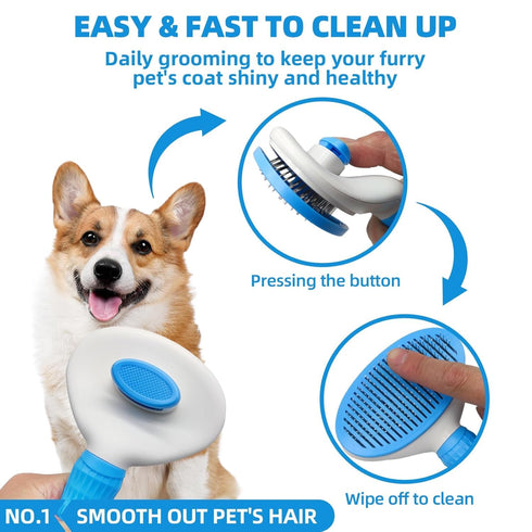 6-in-1 Bath Grooming Kit with Hair Brush, Towel & Scrubber Gloves - Slicker Brush for Shedding Dogs & Cats, Blue