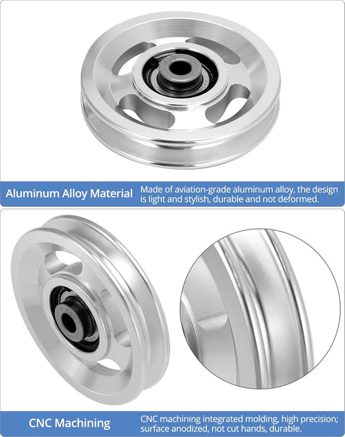 QWORK Universal Aluminium Alloy Bearing Pulley Wheel for Sports Fitness Equipment, 95mm Size, High Load Capacity 660 lbs, Garage Door Roller Systems, Gym Accessory, 2 Pieces