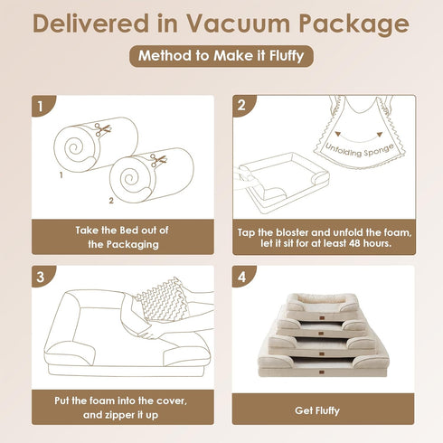 EHEYCIGA Orthopedic Dog Bed for Medium Dogs, Waterproof Memory Foam Couch Bed with Washable Removable Cover, Beige
