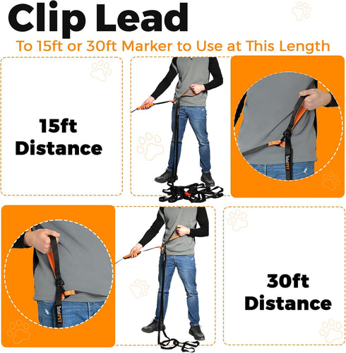 50ft Long Leash for Dogs, Heavy Duty Nylon for Training Recall/Commands at Distance, Ideal for Large & Small Breeds