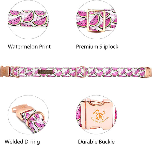 Elegant little tail Dog Collar, Watermelon Print Pet Collar Summer Dog Collar Pet Collar Dog Cotton Durable Dog Collar Metal Buckle Collar for Large Dogs