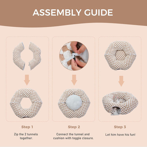 PEQULTI Cat Tunnel with Cat Bed for Indoor Cats, Cat Play Donut Tunnel with Washable Soft Plush Mat, Round Tunnel Toys