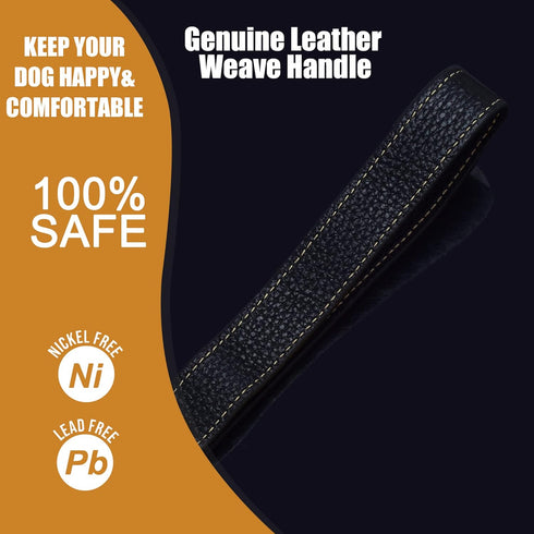 Gold Dog Chain Leash; 3FT 18K Gold Stainless Steel 10mm Cuban Link with Comfortable Leather Handle for Dogs (G)