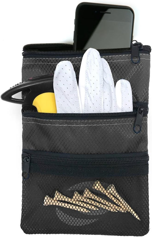 Orlimar Detachable Golf Accessory Pouch, 3 Zippered Pockets for Valuables, Clips to Golf Bag for Storage