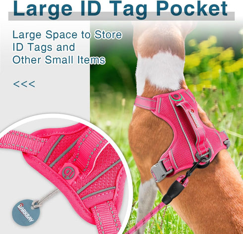 BARKBAY No Pull Dog Harness with ID Tag Pocket - Heavy Duty Reflective Control for Large Dogs (Pink, S)