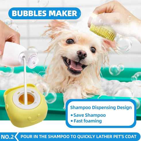6-in-1 Bath Grooming Kit with Hair Brush, Towel & Scrubber Gloves - Slicker Brush for Shedding Dogs & Cats, Blue