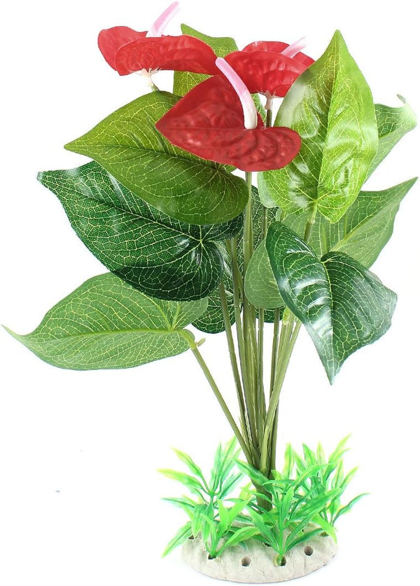 Ruilogod Simulation Aquarium Anthurium Flower Ornament Green Red (id: d1d 907 98e e82