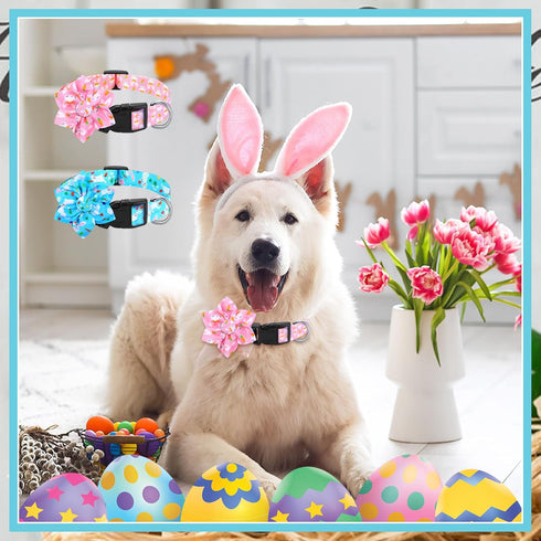 6 Pcs Easter Day Dog Collar, Adjustable Holiday Collars with Flower Safety Buckle for Small Medium Large Dogs