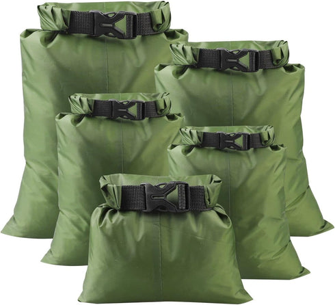 Pimoys 5 Pack Waterproof Dry Sacks, Lightweight Outdoor Bags for Rafting, Boating, Camping (1.5L to 6L)