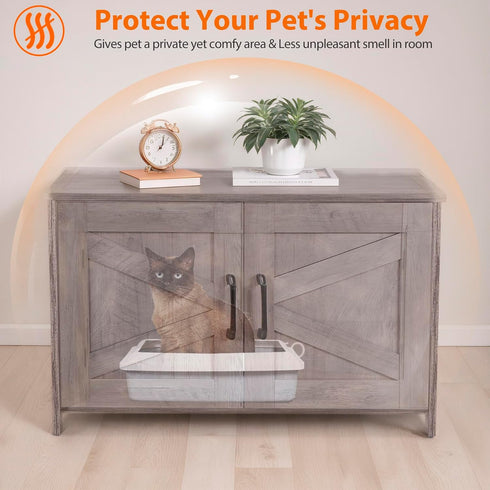 ZENY Cat Litter Box Enclosure, Litter Box Furniture Hidden, Wooden Litter Cabinet with Divider, Farmhouse Style Cat