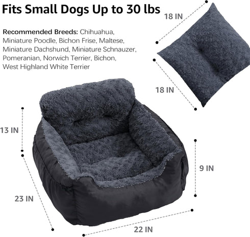 25 lbs, Oiilores Dog Car Seat for Small Dogs, Washable Pet Booster Seats with Clip-On Safety Leash, Comfy Deluxe Plush