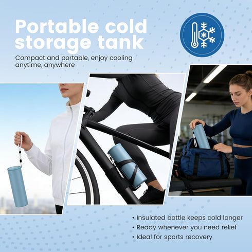 PUREEASE 3-in-1 Commute, COOLING STATION Portable Kit: Insulated Stainless Steel Bottle with Reusable Ice Bag & Cooling