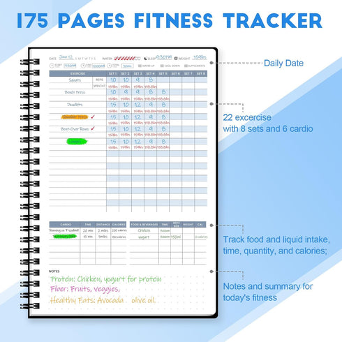 Harphia 100 Days Challenge Fitness Tracker Notebook, Workout Journal for Men and Women,A5(5.5" x 8.2") Workout Log Book Planner for Tracking, Progress in Home, Gym 155black