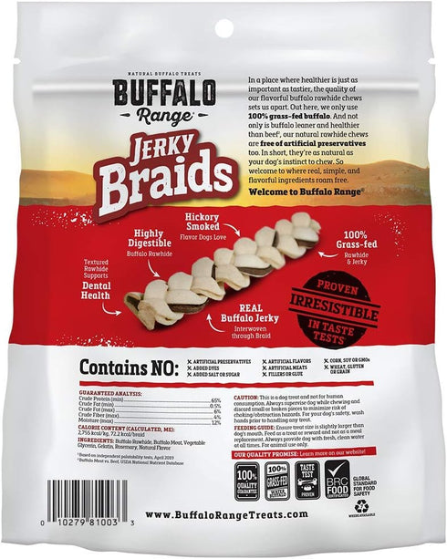 Rawhide Dog Treats | Healthy, Grass-Fed Buffalo Jerky Chews | Hickory Smoked Flavor, 10 Count