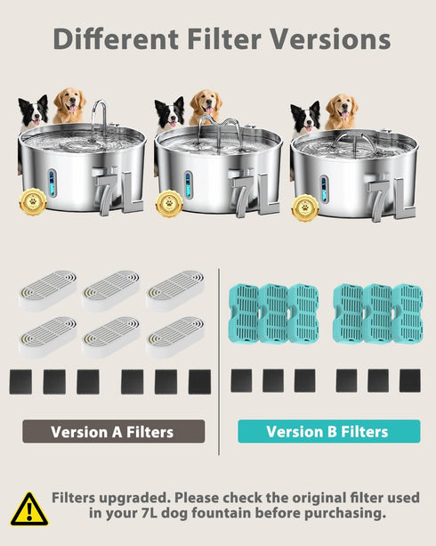 Vekonn 2.2L 3.2L 7L 12 12 (PS06) Cat Water Fountain Filters Replacement for & Square Stainless Steel Fountains & Dog