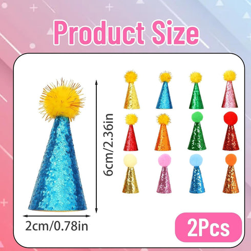 ZHLKHIOP 12PCS 2.36inch Set Stuffed Animal Party Hats, Mini Birthday Hats for Stuffed Animals, Dog Party Hat with Pom