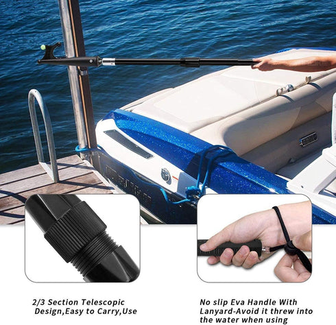 SANLIKE Boat Hooks for Docking, Telescoping Extension Pole Hook with Luminous Bead, Lightweight
