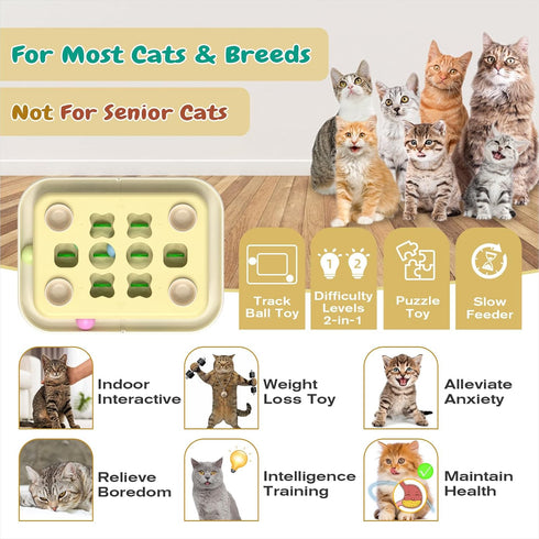 3 KADTC Cat Enrichment Toys, Ways to Play, Large Size, Track Balls & Peek-and-Play Box, Cat Puzzle Feeder Toy, Slow
