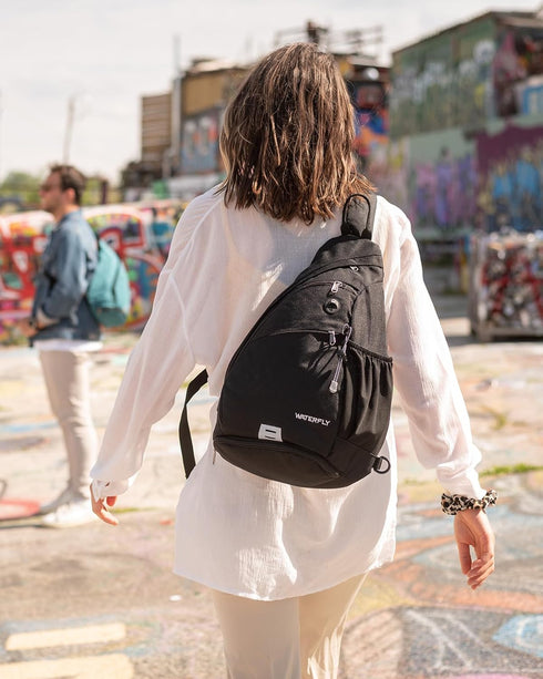 Backpack: Daypack Pack WATERFLY Sling Bag Crossbody Over Shoulder Casual Cross Chest Side