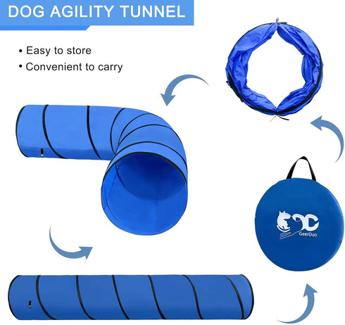 10FT Blue Dog Agility Tunnel - Training Equipment with Carry Bag