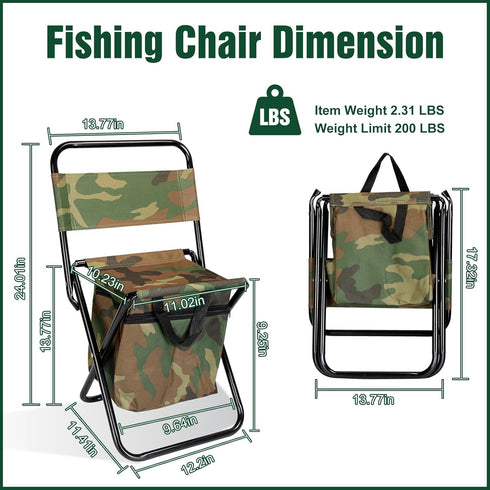 200 LBS Portable Fishing Chair, Folding Camping Chair with High Back Storage Bag Carrying Bag, Durable Oxford Cloth