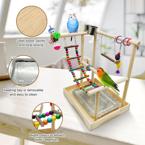 PINVNBY Bird Playground Parrot Playstand Play Gym Cockatiel Wood Bird Toys Birds Cage Accessories Playpen Ladder