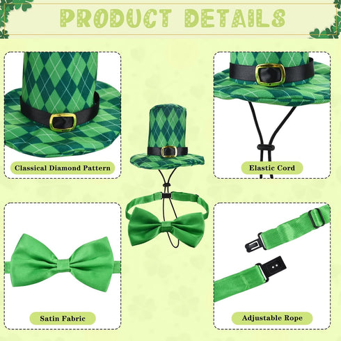 Vehomy 4pcs St Patrick's Day Dog Costumes, Buffalo Plaid Dog Hat, Collar, and Bandana, Irish Holiday Pet Outfit